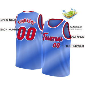 Custom Blue White-Red Gradient Fashion Tops Basketball Jersey