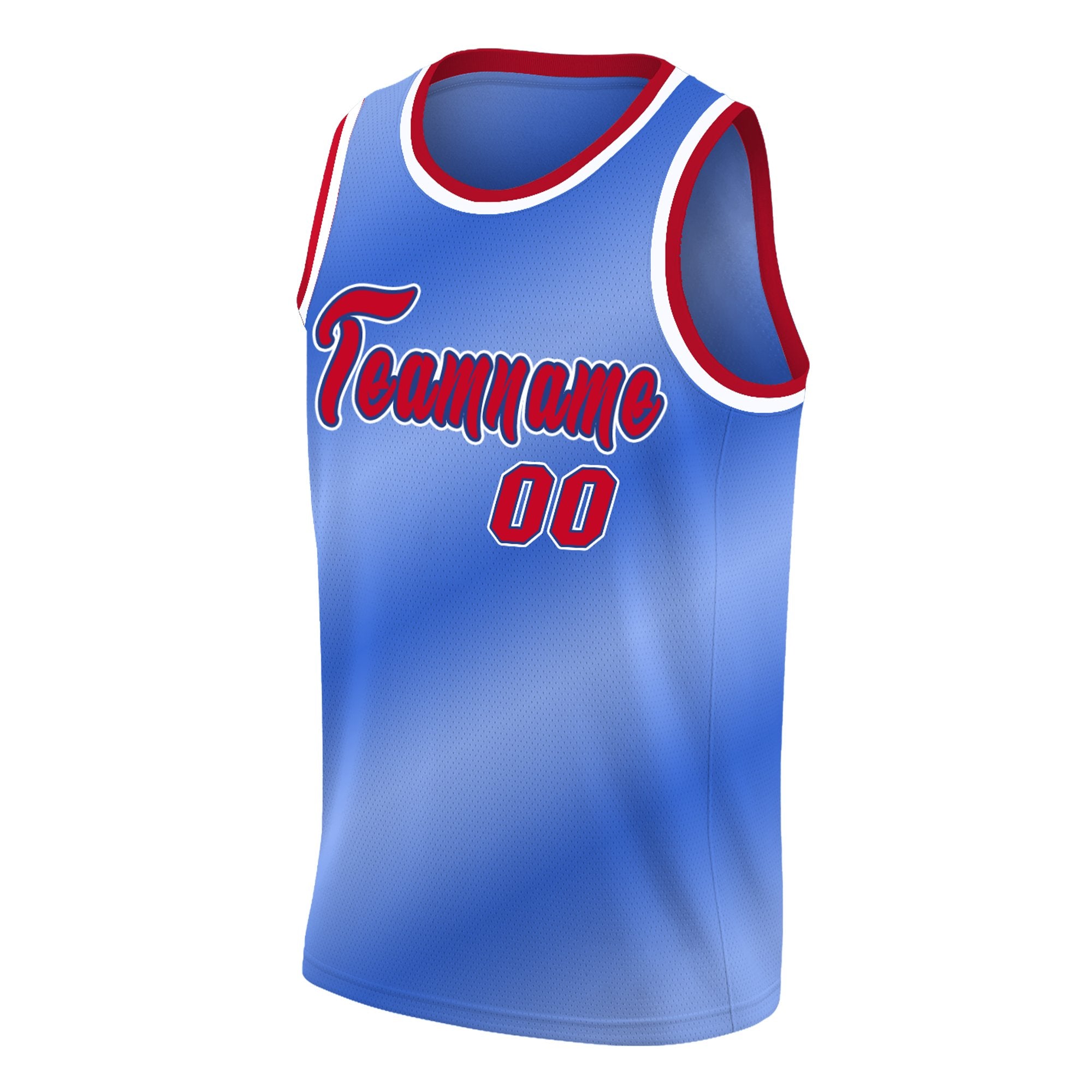 Custom Blue White-Red Gradient Fashion Tops Basketball Jersey