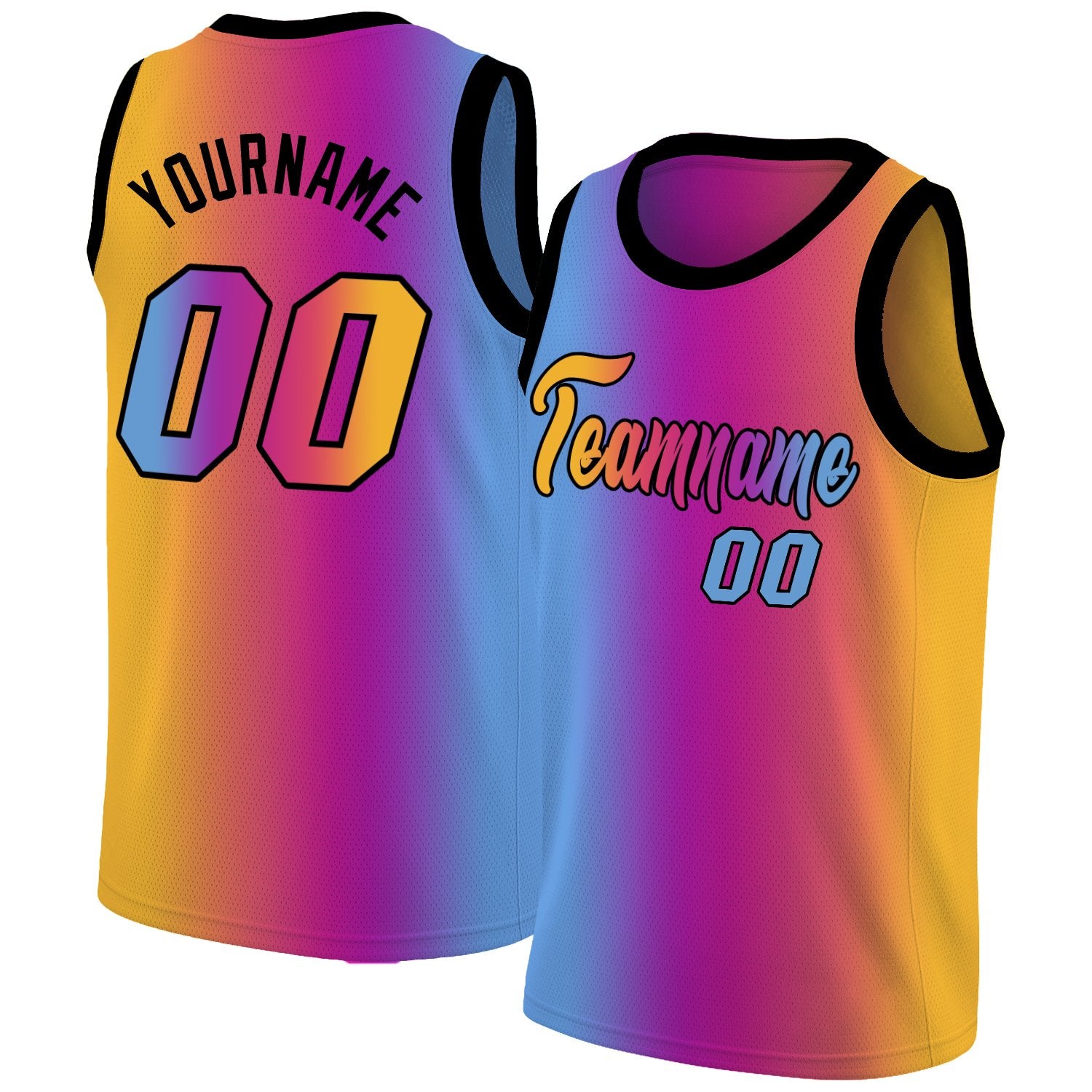 Custom Yellow Purple-Blue Gradient Fashion Tops Basketball Jersey