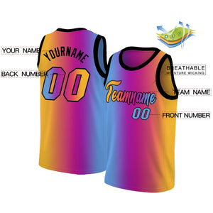 Custom Yellow Purple-Blue Gradient Fashion Tops Basketball Jersey