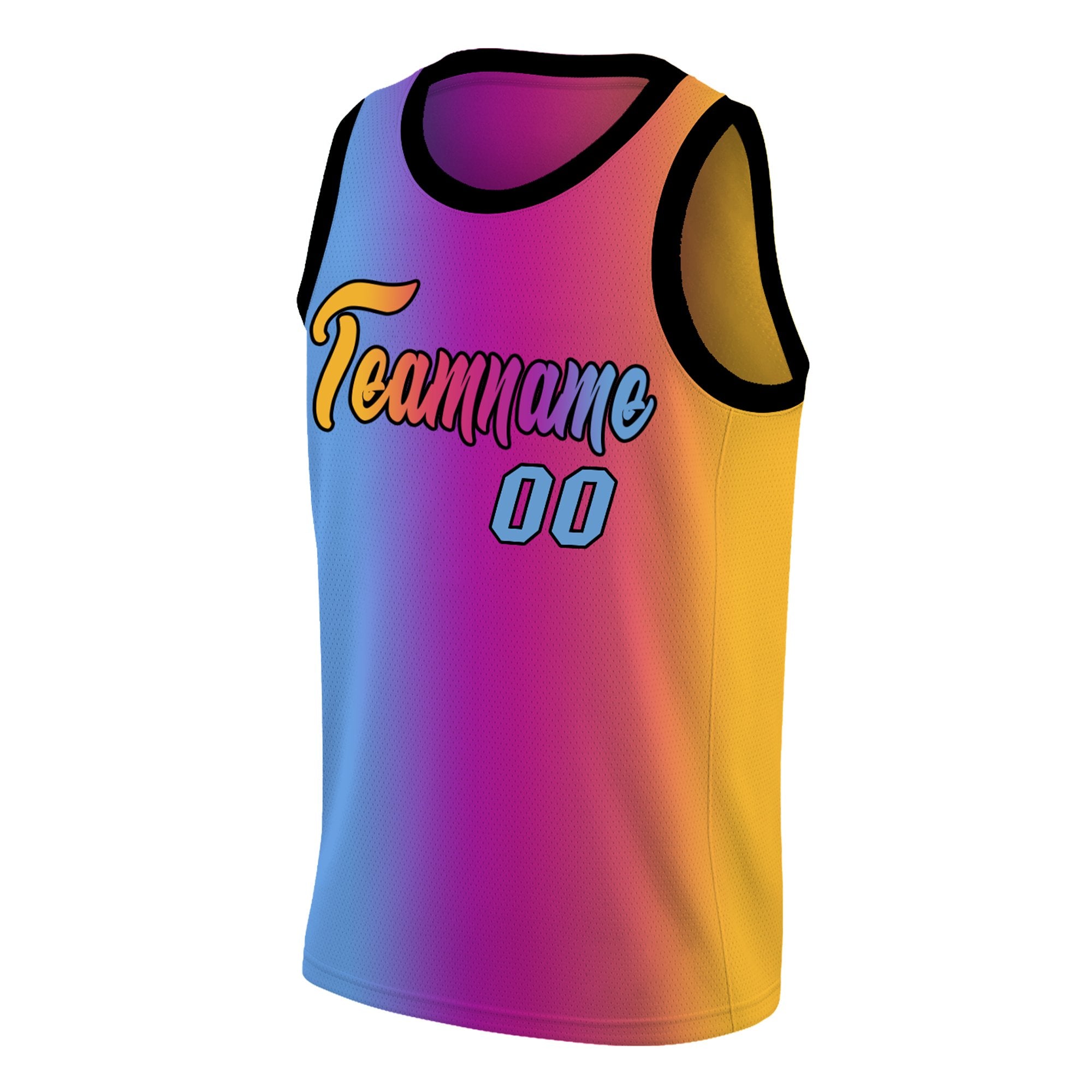 Custom Yellow Purple-Blue Gradient Fashion Tops Basketball Jersey