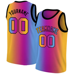 Custom Yellow Blue-Purple Gradient Fashion Tops Basketball Jersey