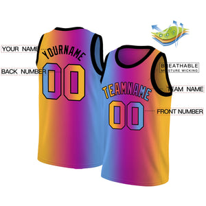 Custom Yellow Blue-Purple Gradient Fashion Tops Basketball Jersey