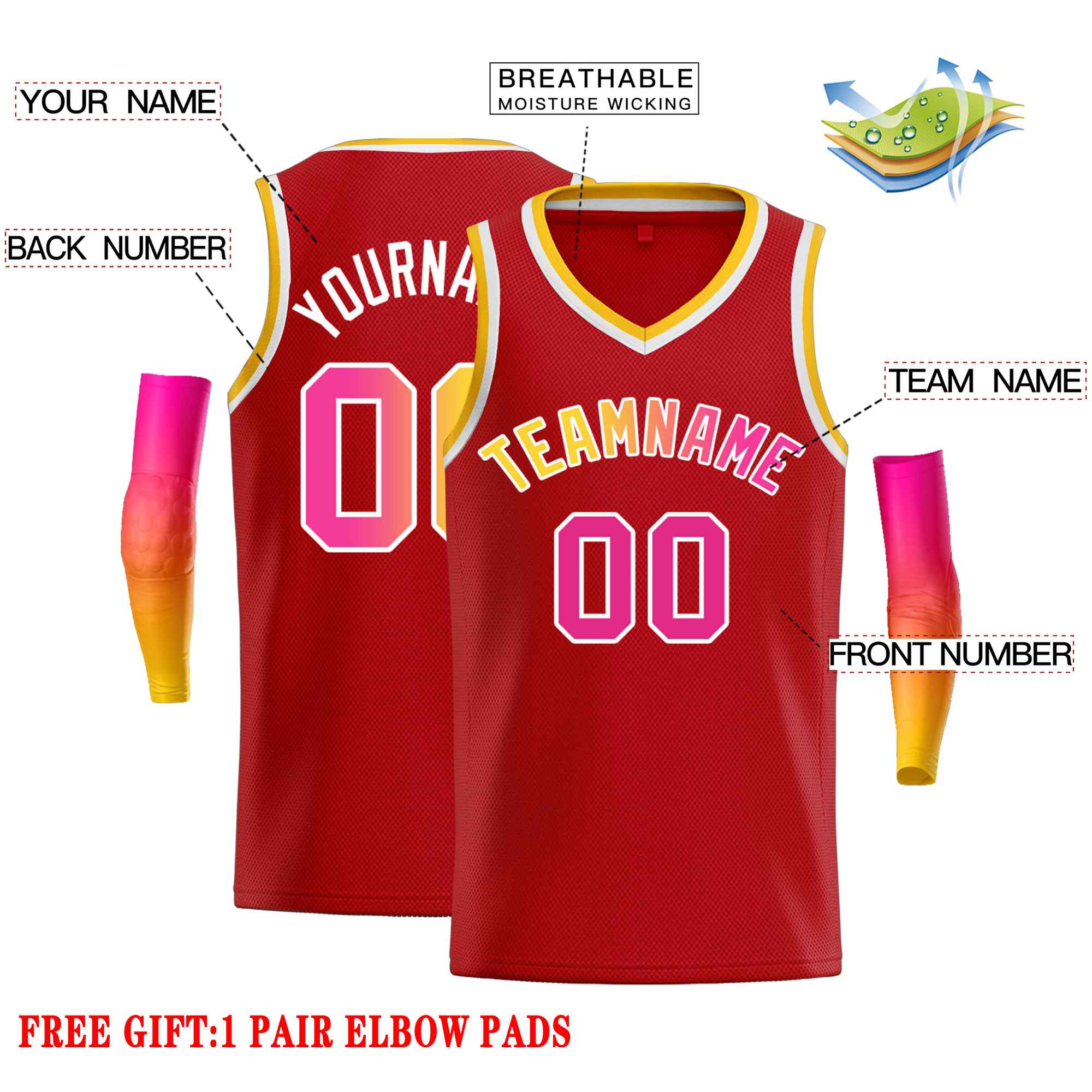 Custom Red Yellow-White Classic Tops Men Casual Basketball Jersey