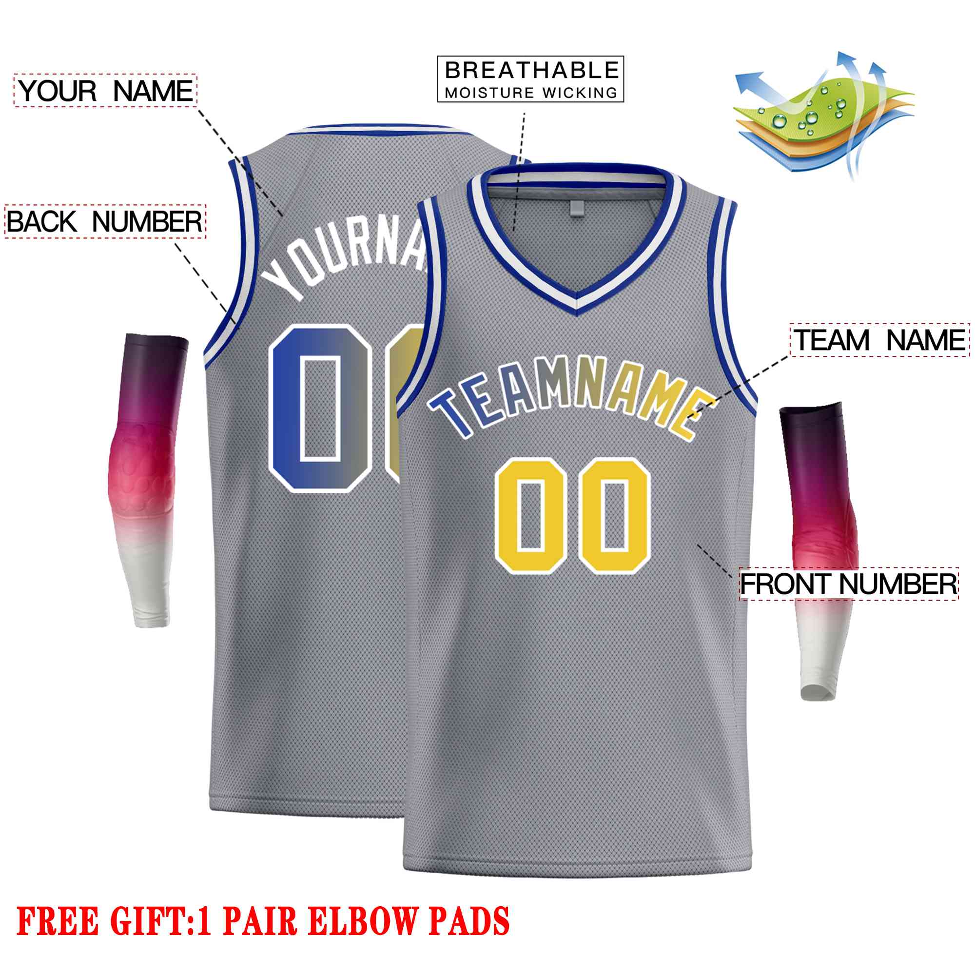 Custom Dark Gray Yellow-Royal Classic Tops Men Casual Basketball Jersey