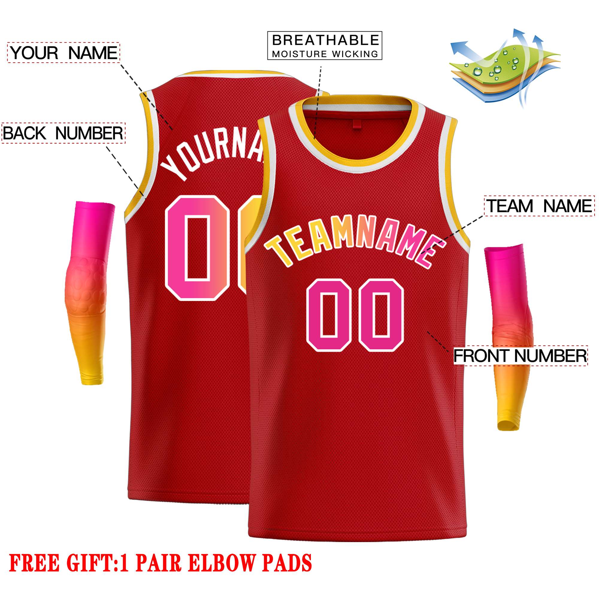 Custom Red Yellow-White Classic Tops Casual Basketball Jersey