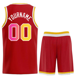 Custom Red Pink-White Classic Sets Curved Basketball Jersey