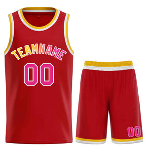 Custom Red Pink-White Classic Sets Curved Basketball Jersey