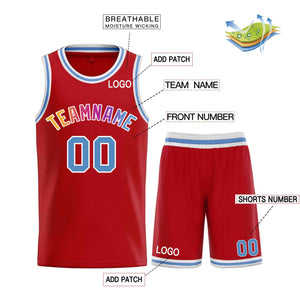 Custom Red Powder Blue-White Classic Sets Curved Basketball Jersey