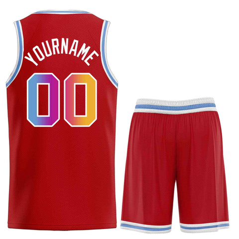 Custom Red Powder Blue-White Classic Sets Curved Basketball Jersey
