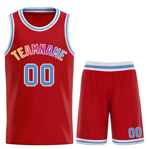 Custom Red Powder Blue-White Classic Sets Curved Basketball Jersey