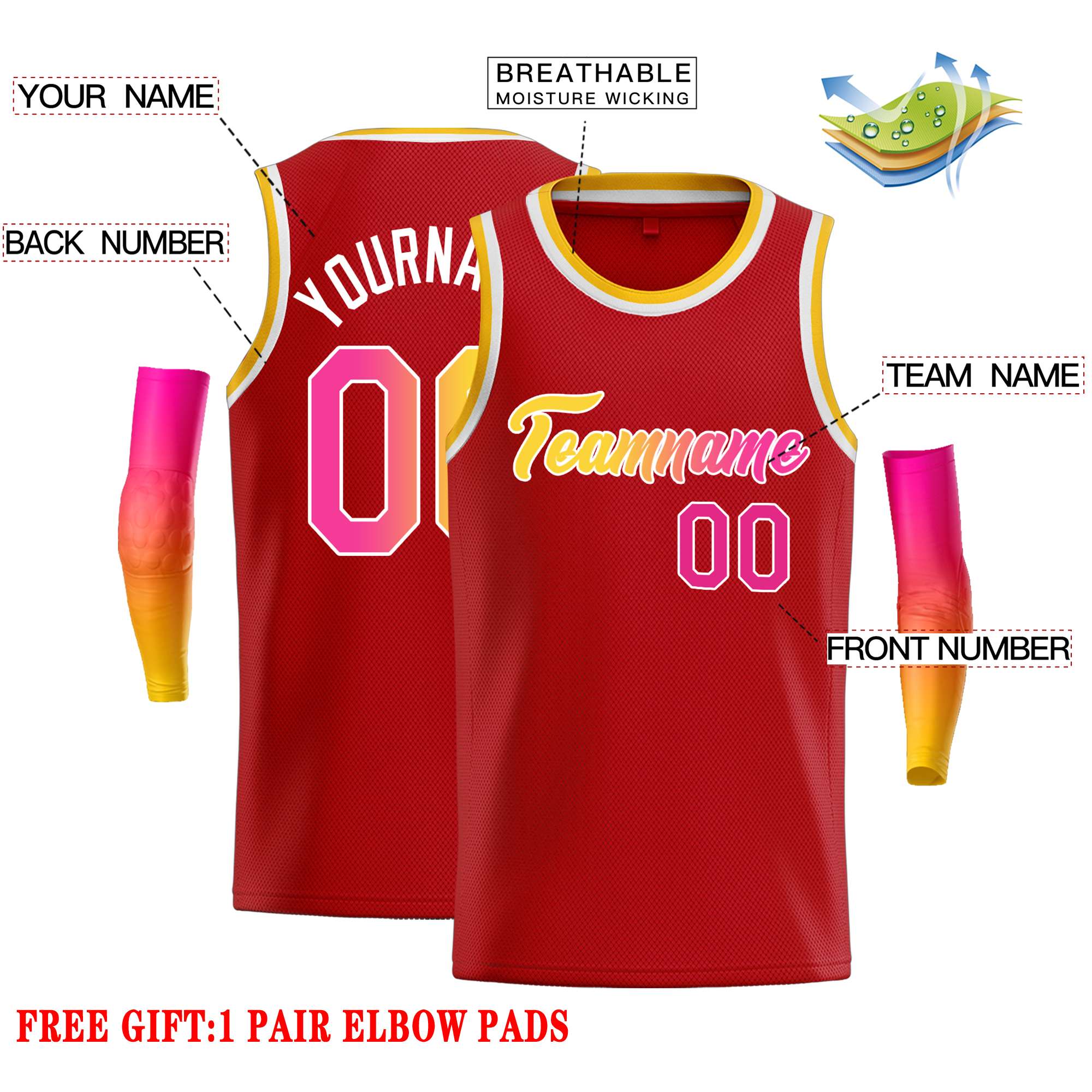 Custom Red Yellow-White Classic Tops Casual Basketball Jersey