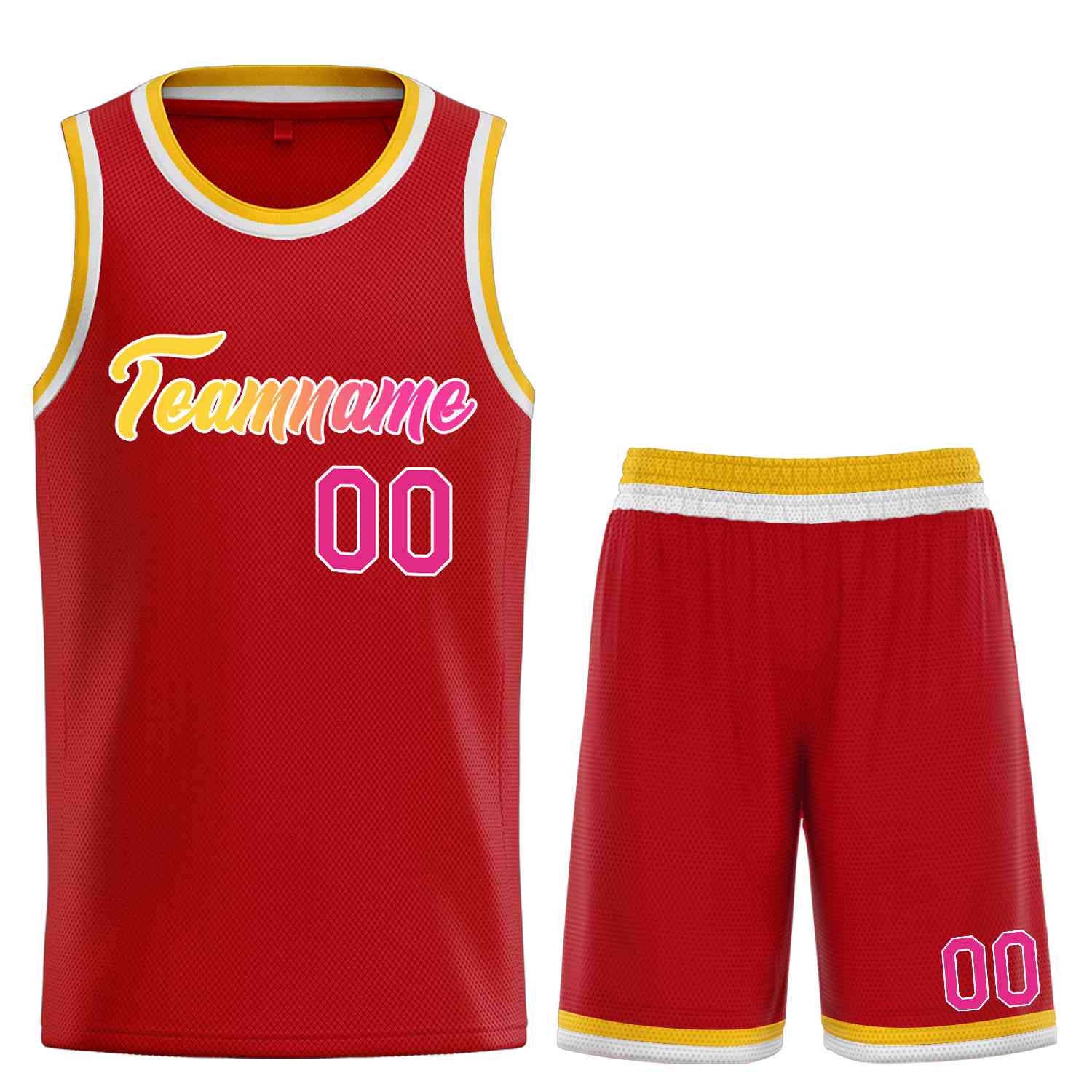 Uniforme de sport personnalisé rouge jaune-blanc, ensembles classiques de basket-ball, maillot de basket-ball