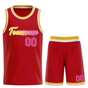 Uniforme de sport personnalisé rouge jaune-blanc, ensembles classiques de basket-ball, maillot de basket-ball