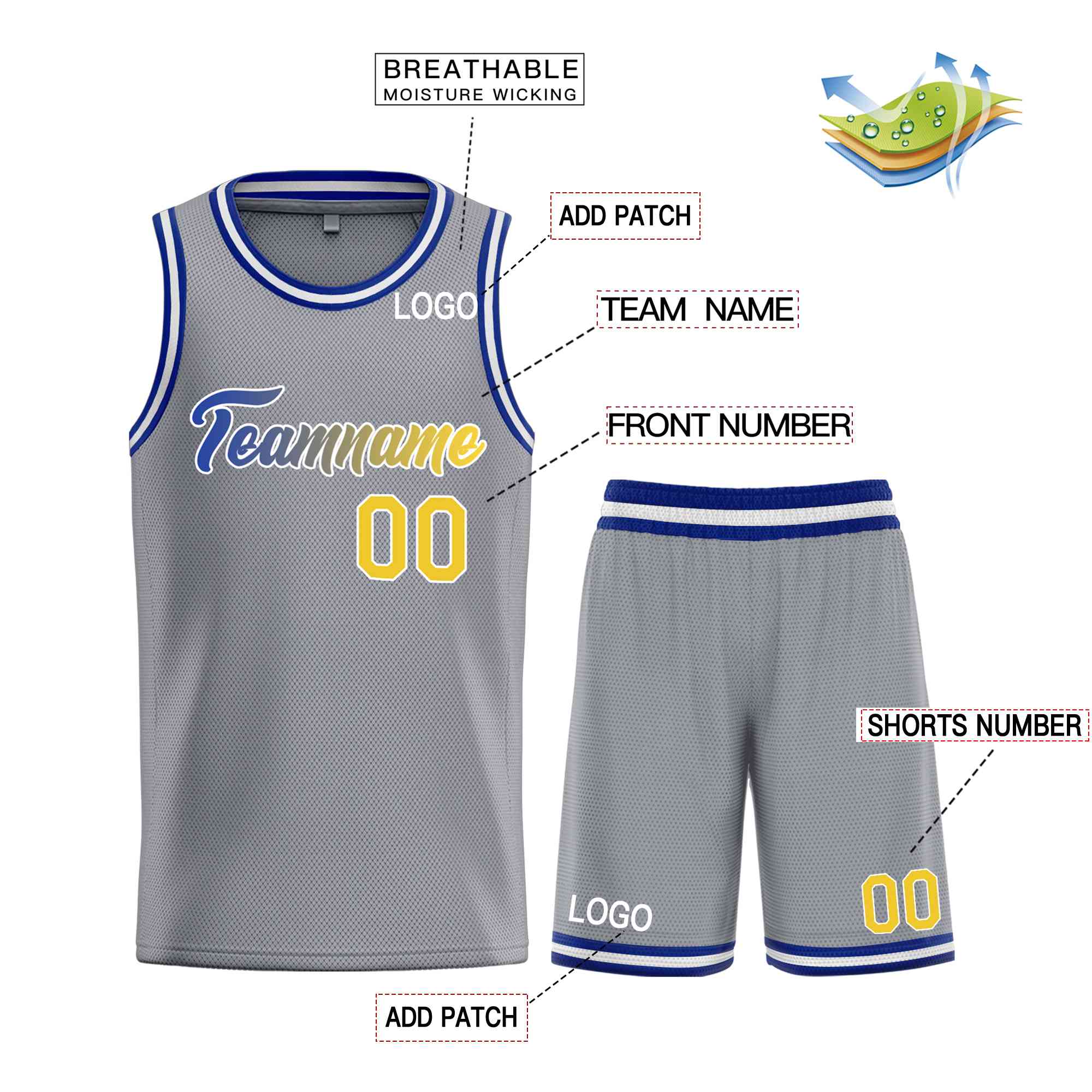 Uniforme de sport personnalisé gris foncé Royal-blanc, ensembles classiques, maillot de basket-ball