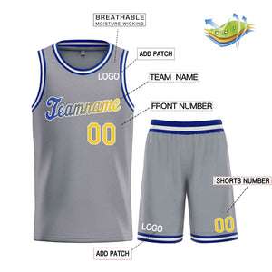 Maillot de basket-ball uniforme de sport, ensembles classiques gris foncé jaune-blanc personnalisés