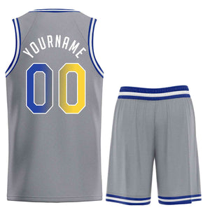 Maillot de basket-ball uniforme de sport, ensembles classiques gris foncé jaune-blanc personnalisés