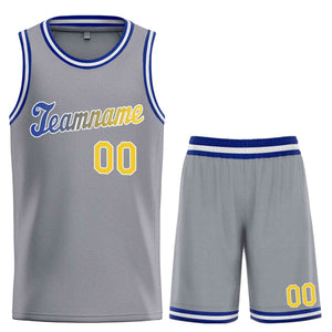 Maillot de basket-ball uniforme de sport, ensembles classiques gris foncé jaune-blanc personnalisés