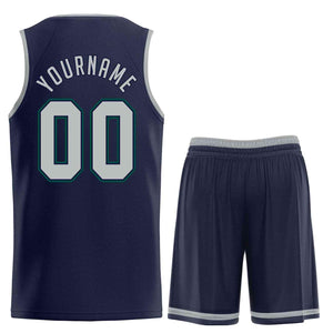 Custom Navy Dark Gray Classic Sets Sports Uniform Basketball Jersey