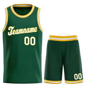 Custom Hunter Green White-Yellow Classic Sets Sports Uniform Basketball Jersey