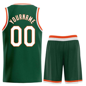 Custom Hunter Green White-Orange Classic Sets Sports Uniform Basketball Jersey