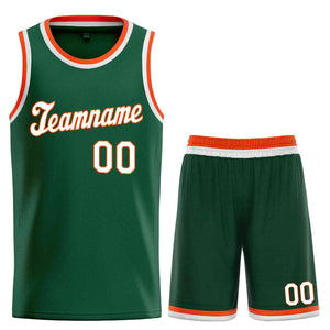 Custom Hunter Green White-Orange Classic Sets Sports Uniform Basketball Jersey