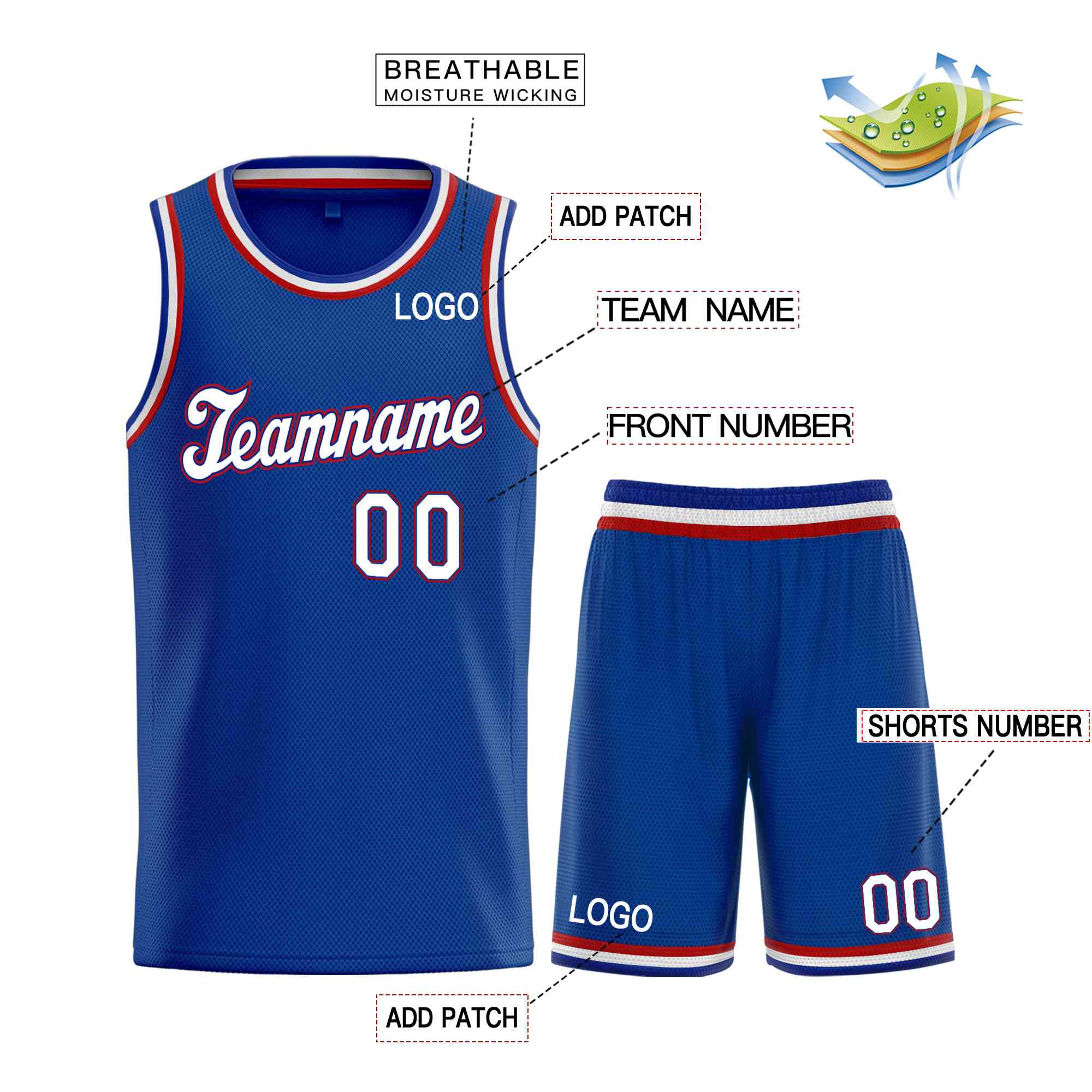 Ensembles classiques Royal blanc-rouge personnalisés, maillot de basket-ball uniforme de sport