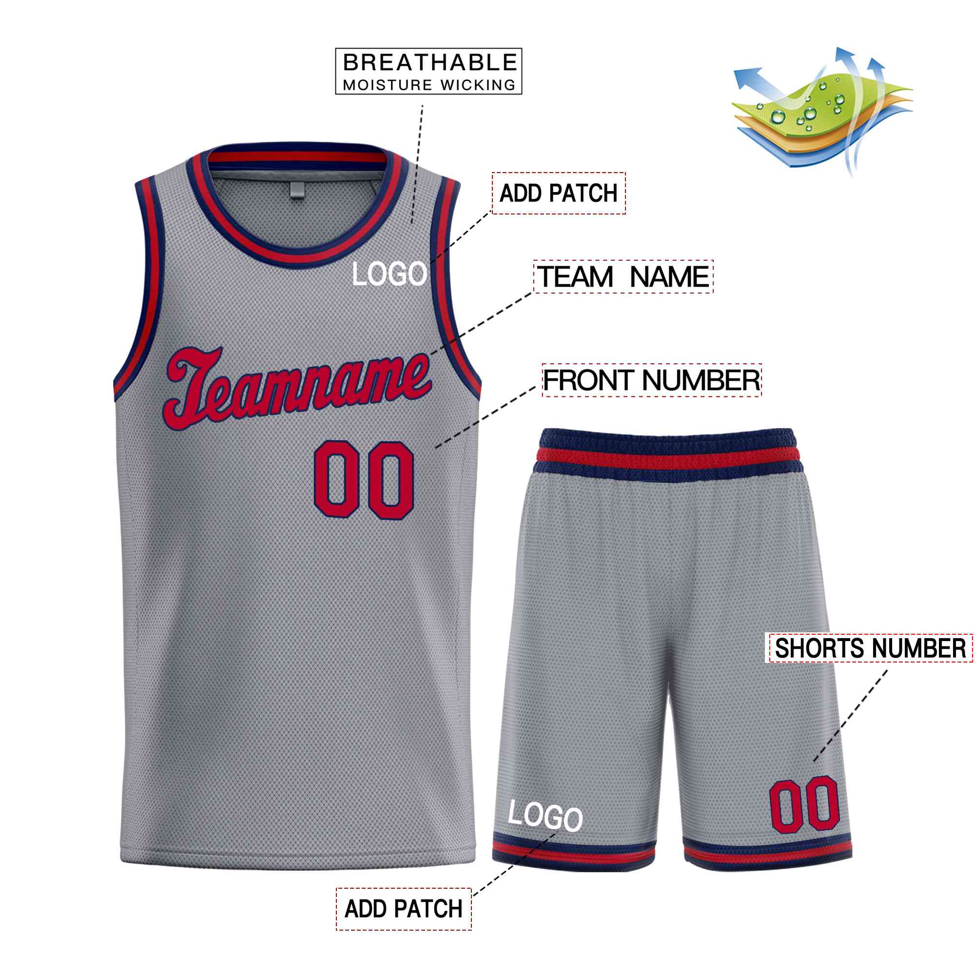 Maillot de basket-ball uniforme de sport, ensembles classiques gris foncé marine-marron personnalisés