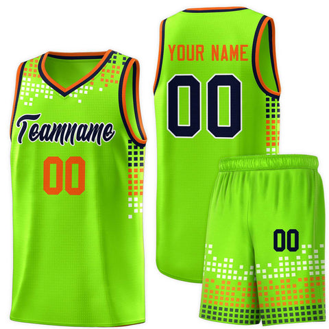 Custom Neon Green Square Grid Graffiti Pattern Sports Uniform Basketball Jersey