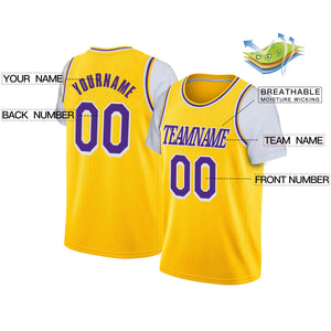 Custom Yellow Purple-White Classic Tops Casual Fake Sleeve Basketball Jersey