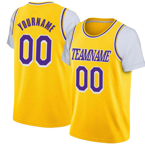 Custom Yellow Purple-White Classic Tops Casual Fake Sleeve Basketball Jersey