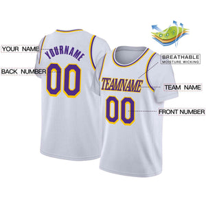 Custom White Purple-Yellow Classic Tops Casual Fake Sleeve Basketball Jersey