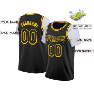 Maillot de basket-ball à fausses manches, haut classique personnalisé noir noir-jaune, décontracté