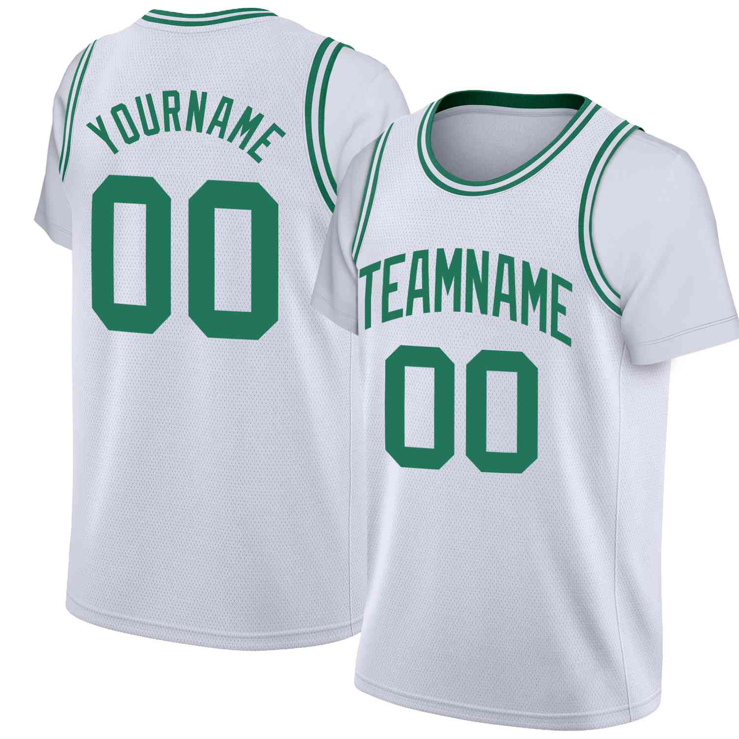 Maillot de basket-ball à fausses manches, personnalisé, blanc, vert, classique, décontracté