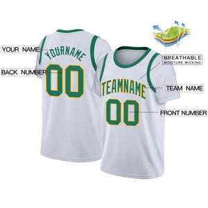 Maillot de basket-ball à fausses manches, haut classique personnalisé, blanc, vert-jaune, décontracté