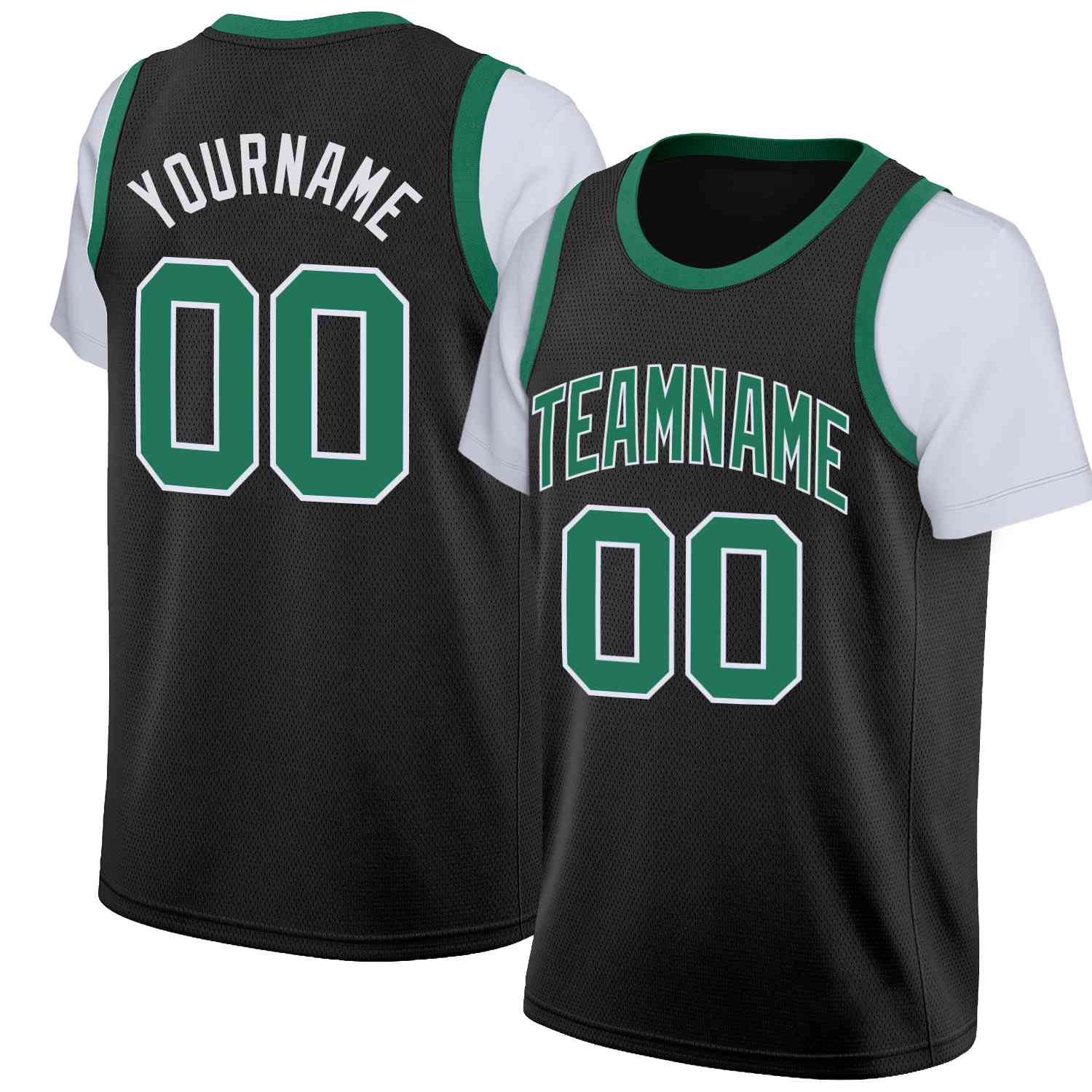 Custom Black Green-White Classic Tops Casual Fake Sleeve Basketball Jersey