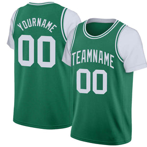 Custom Green WhiteClassic Tops Casual Fake Sleeve Basketball Jersey