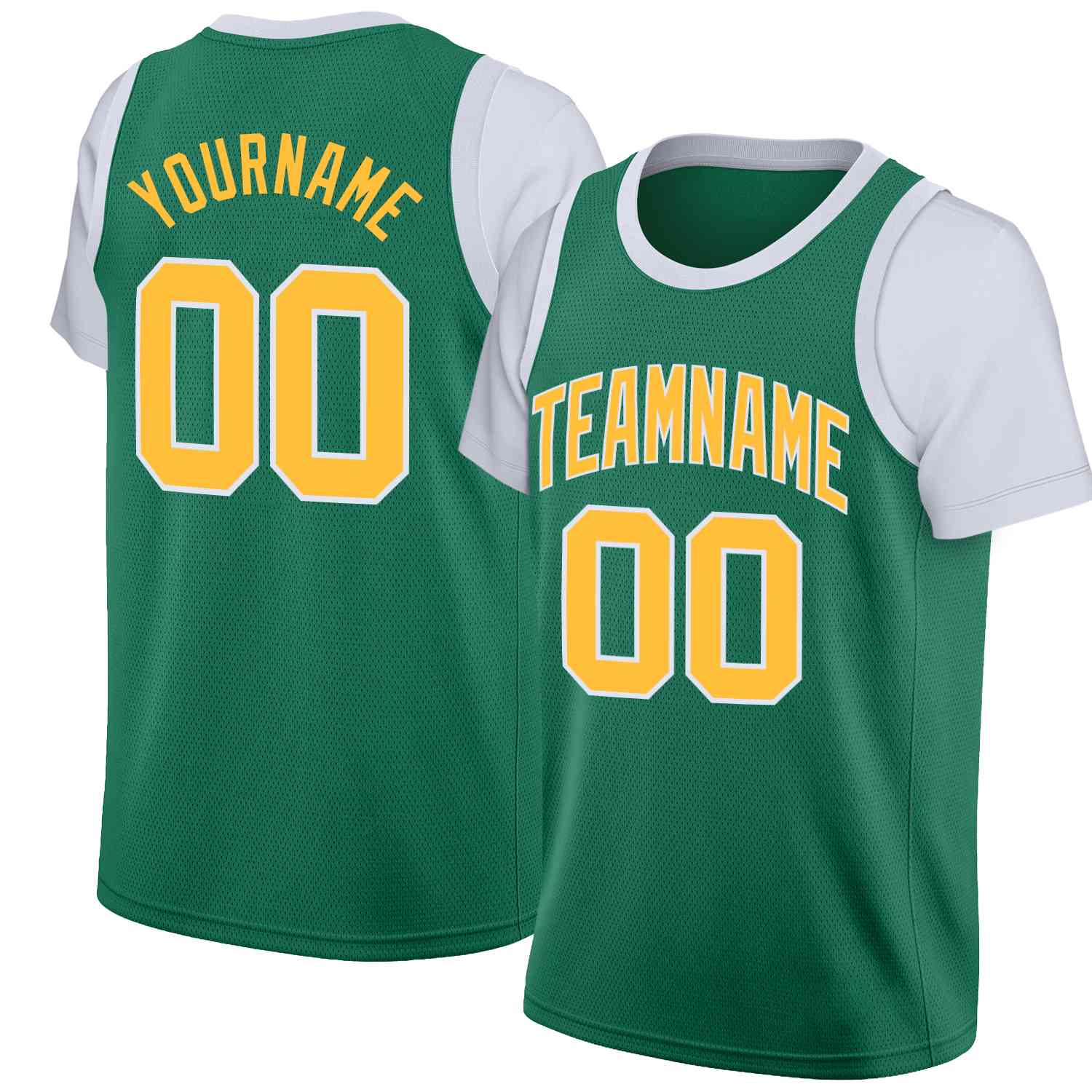 Maillot de basket-ball à fausses manches, haut classique personnalisé vert jaune-blanc, décontracté