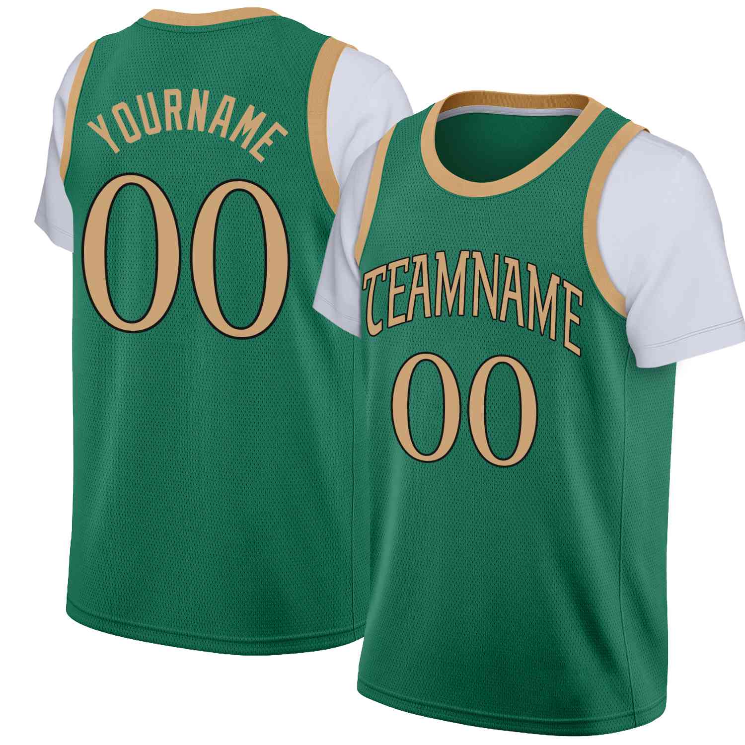 Custom Green Old Gold-Black Classic Tops Casual Fake Sleeve Basketball Jersey