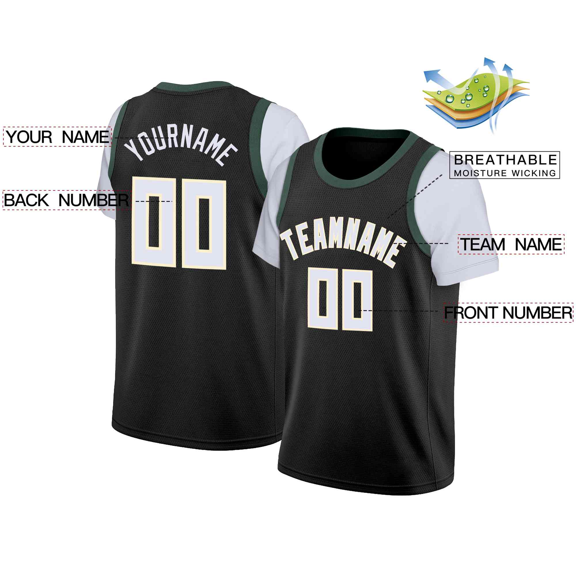 Custom Black White-Cream Classic Tops Casual Fake Sleeve Basketball Jersey