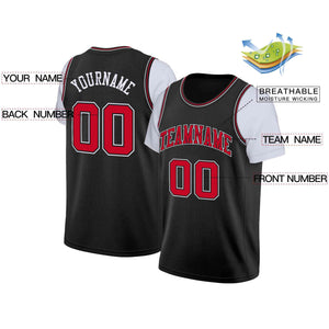 Custom Black Red-Black Classic Tops Casual Fake Sleeve Basketball Jersey