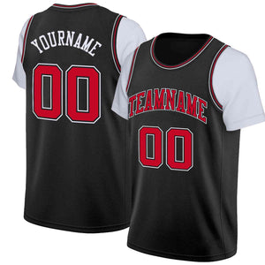 Custom Black Red-Black Classic Tops Casual Fake Sleeve Basketball Jersey