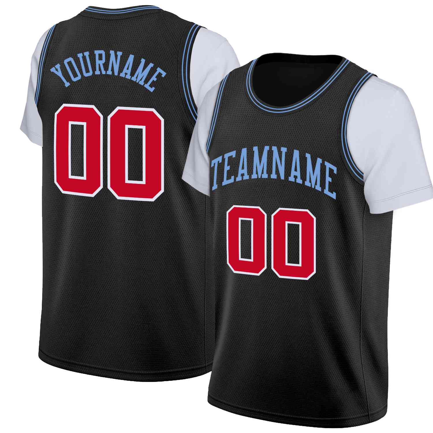 Custom Black Powder Blue Classic Tops Casual Fake Sleeve Basketball Jersey