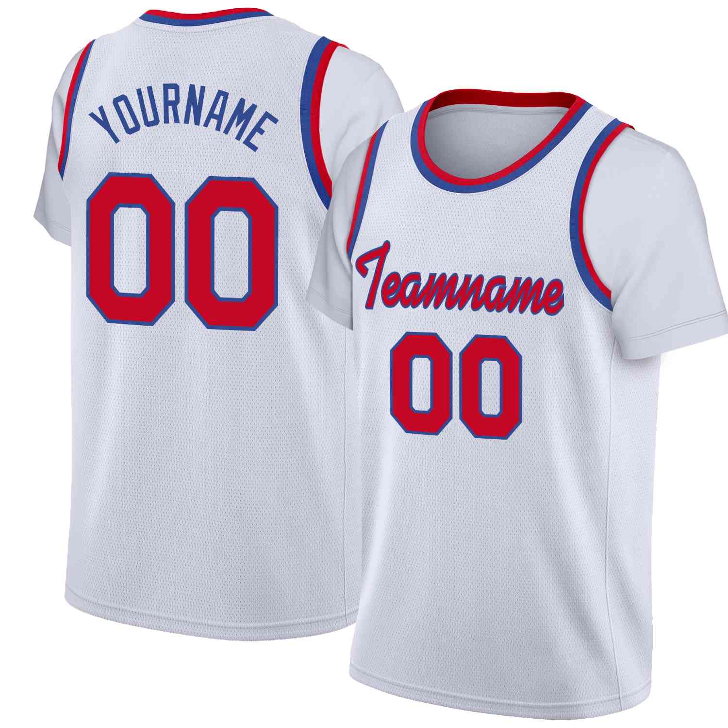 Maillot de basket-ball à fausses manches, personnalisé, blanc, rouge-bleu, hauts classiques décontractés