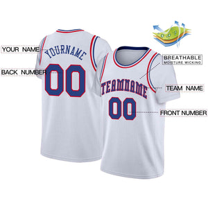 Custom White Blue-Red Classic Tops Casual Fake Sleeve Basketball Jersey