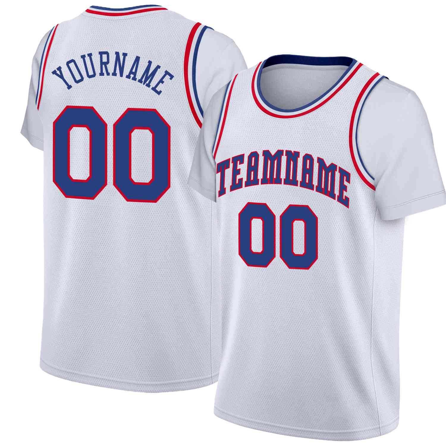 Maillot de basket-ball à fausses manches, personnalisé, blanc, bleu-rouge, hauts classiques décontractés