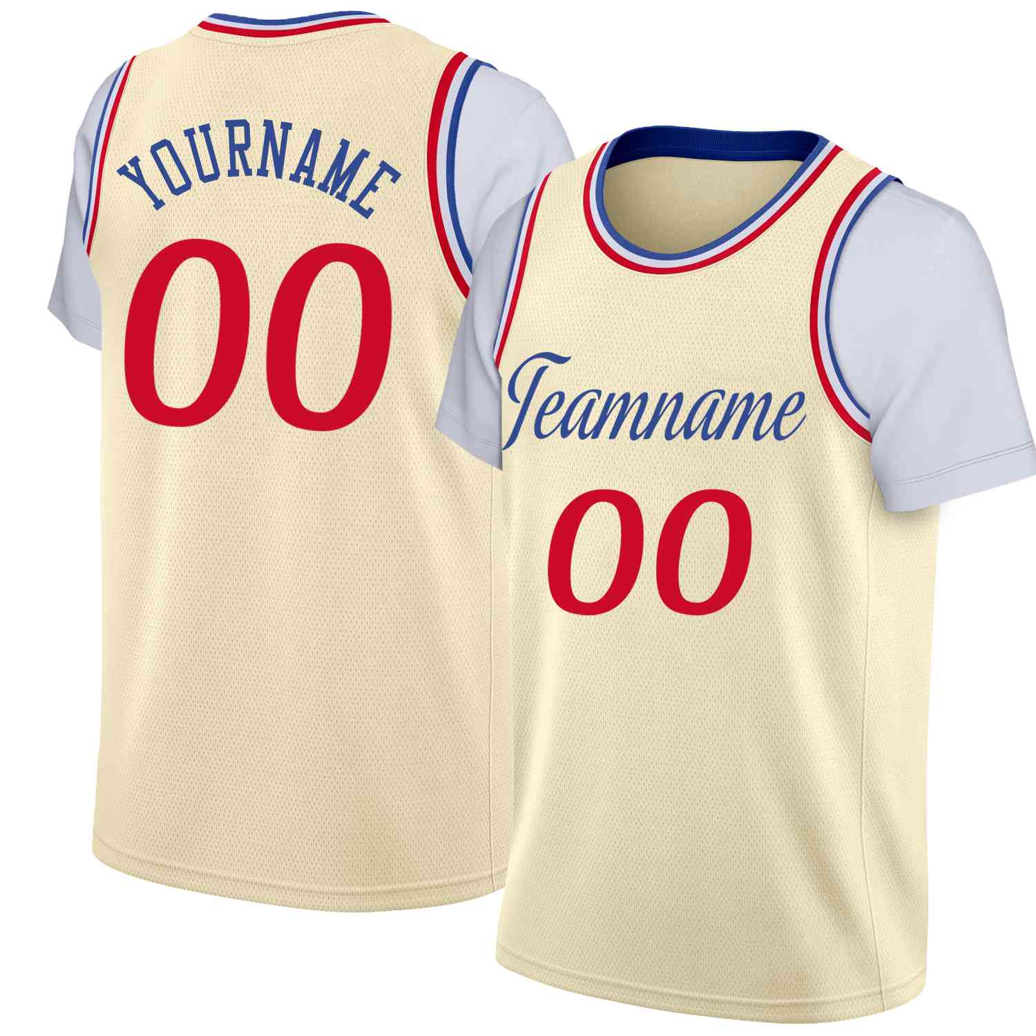 Maillot de basket-ball à fausses manches, personnalisé, crème bleue classique, hauts décontractés