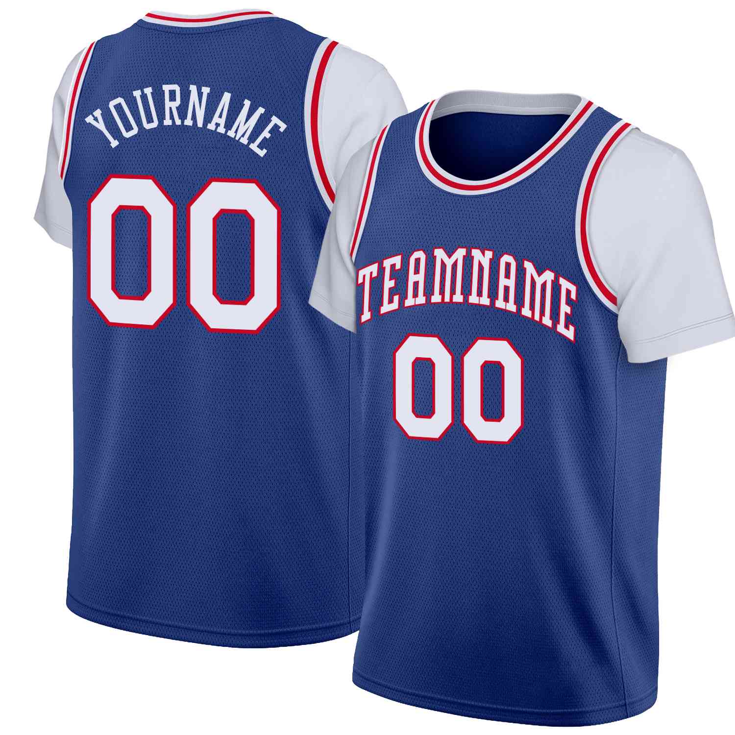 Maillot de basket-ball à fausses manches, haut classique personnalisé bleu blanc-rouge, décontracté