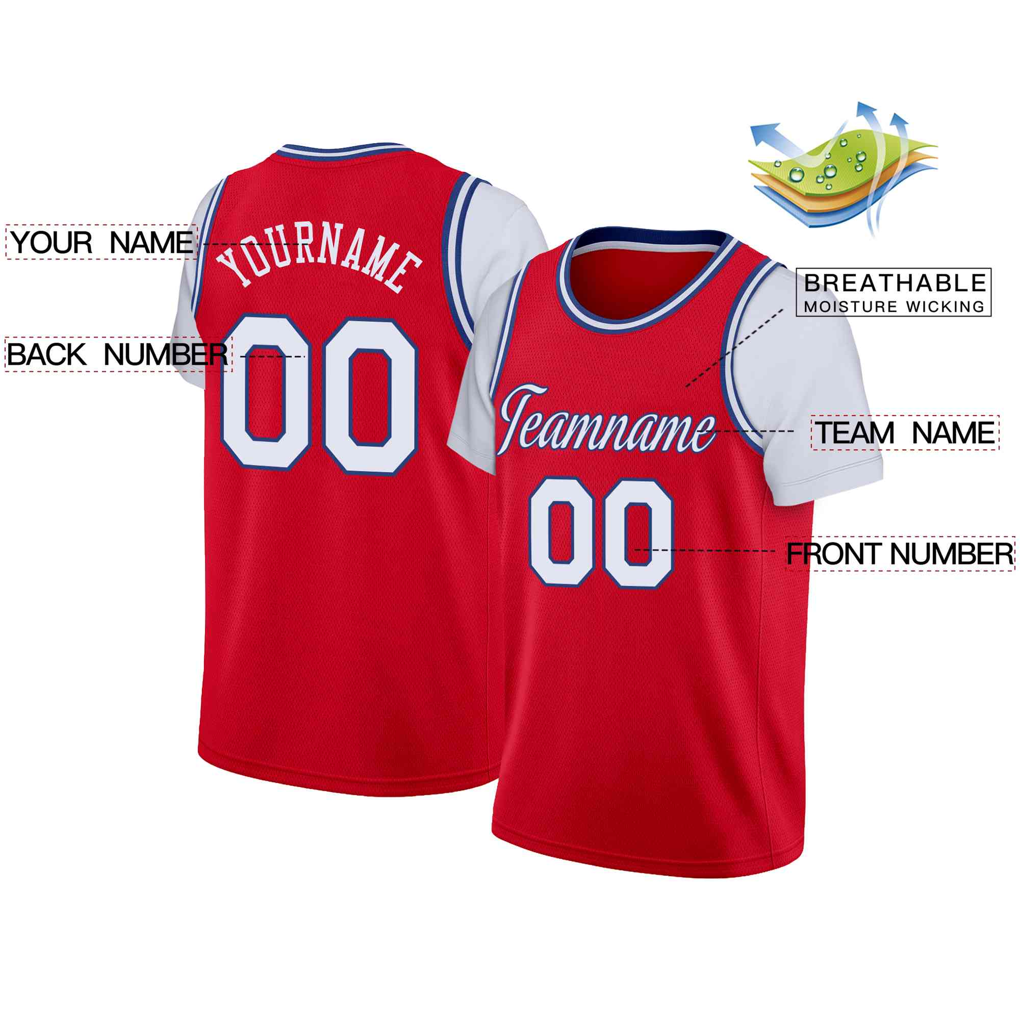 Custom Red White-Blue Classic Tops Casual Fake Sleeve Basketball Jersey