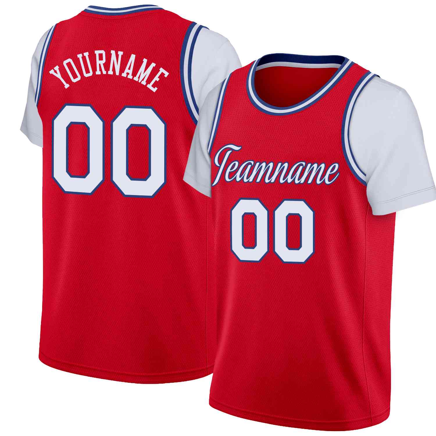 Custom Red White-Blue Classic Tops Casual Fake Sleeve Basketball Jersey